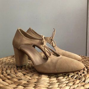 Maryam Nassir Zadeh Suede Beige Heels with Tie